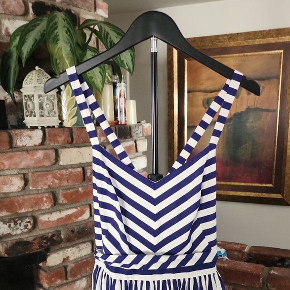 J.Crew Striped Maxi Dress Navy White Coastal Summer Vacation - Picture 3 of 16